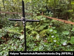 A cross at the site in southeastern Poland where Ukrainian teams dug for UPA soldiers' remains.