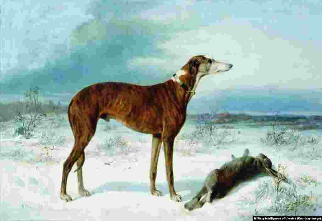 Dog and Hare, a 19th century painting by Mykola Sverchkov.